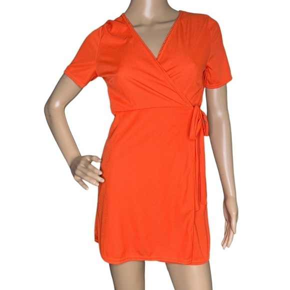 Nasty Gal orange mini wrap dress 8 - Picture 1 of 7